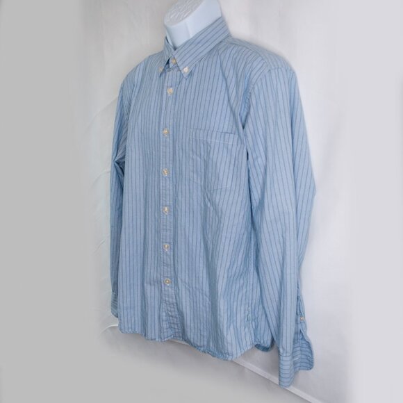 J Crew Striped Button Down Shirt Mens L Blue Tailored Fit Long Sleeve Y2K L14X - Picture 2 of 4
